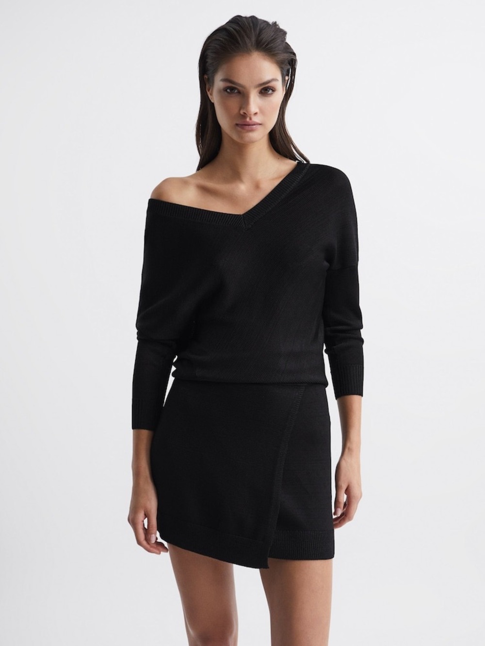 REISS Women’s Sonia Knitted Bodycon Mini Dress - Black, Medium